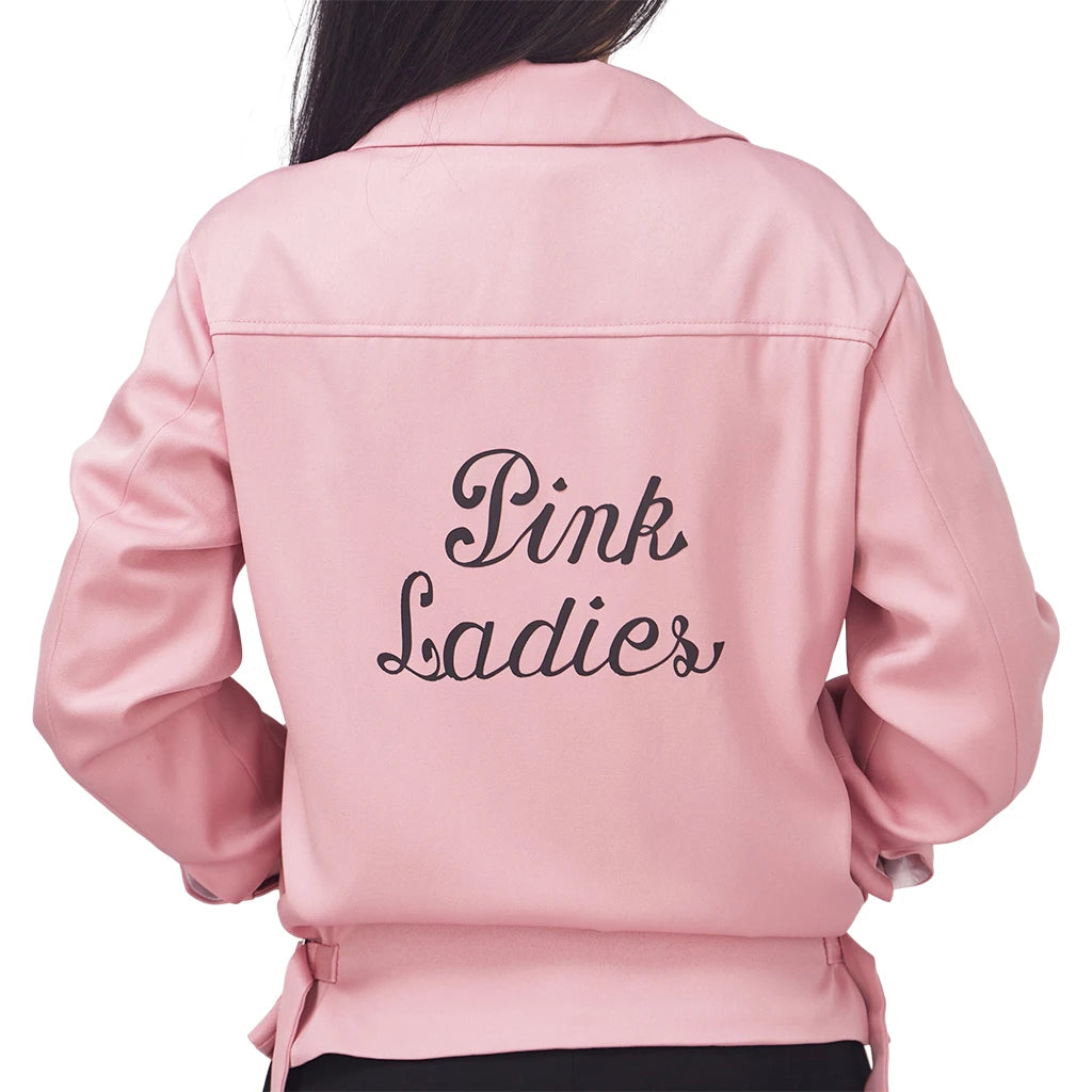 Grease Rise Of The Pink Ladies Cosplay Costume Jane Nancy Olivia Cynthia Cosplay Pink Coat Women Zipper Jacket Halloween Clothes