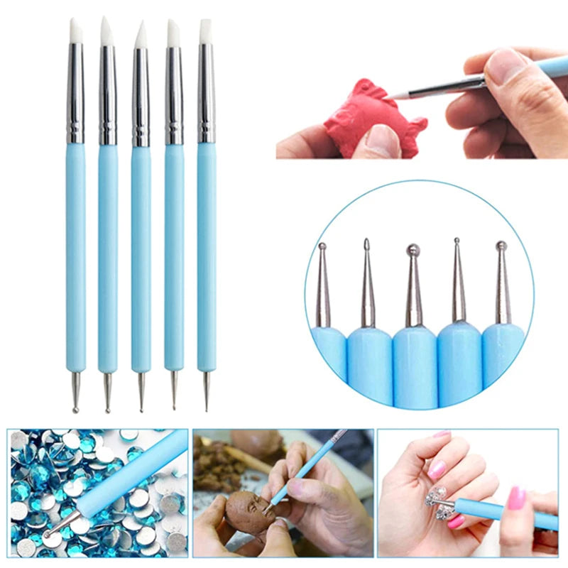 ZZ-5Pcs/set Silicone Clay Sculpting Tools For Brush Modeling Dotting Nail Art Pottery Clays Tool DIY Carving Ceramics Sculpture