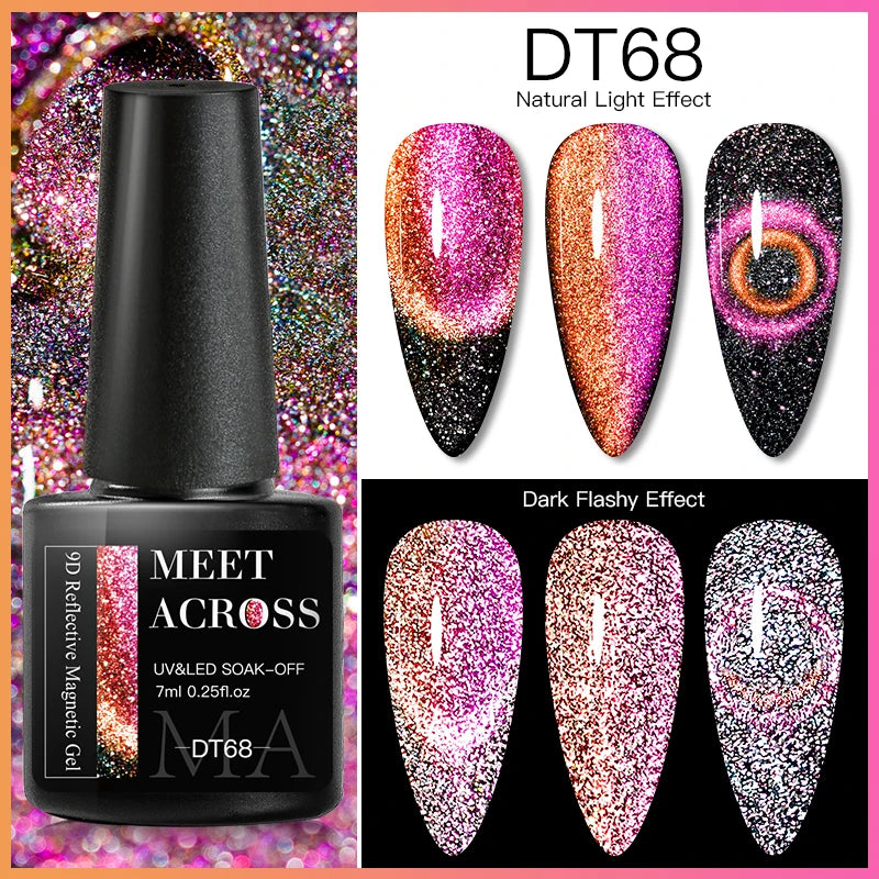 9D Reflective Magnetic Gel Nail Polish 7ml Shiny Glitter Cat Eye Nail Gel Varnishes Semi Permanent Soak Off UV Gel Nail Art
