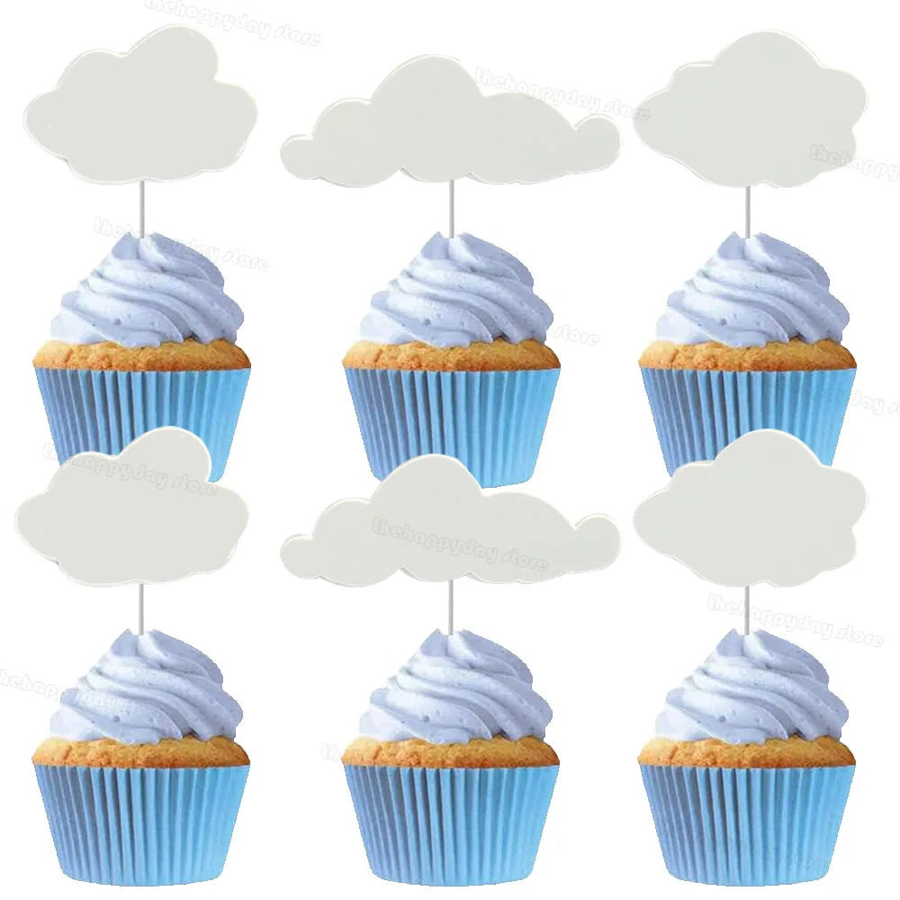 48/24/6Pcs White Cloud Cupcake Toppers Boho Rainbow Cake Decorations for Birthday Wedding Baby Shower Party Cake Cupcake Decor