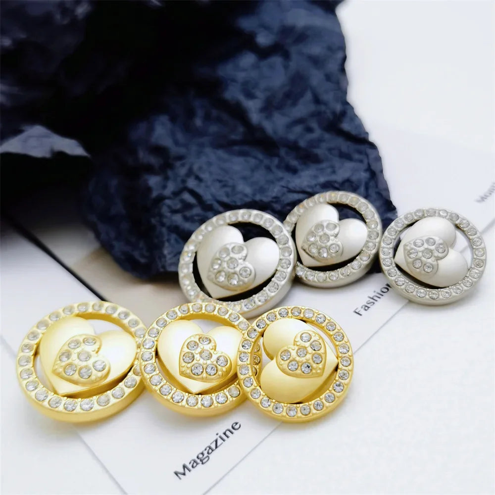 10 Pieces/set Fashion Heart Metal Hand Sewn Buttons, Exquisite Woolen Coat Jacket, Suit Windbreaker Buttons