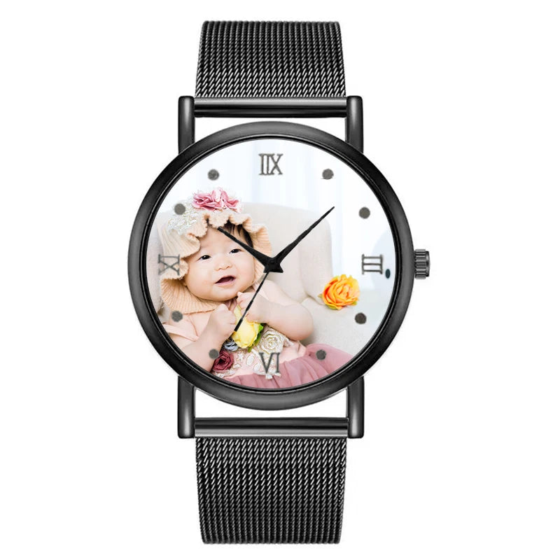 Customized Watch Photo Name Logo Floral Printed DIY Custom Watches Roman Numerals Quartz Stainless Steel Women Men Wristwatch