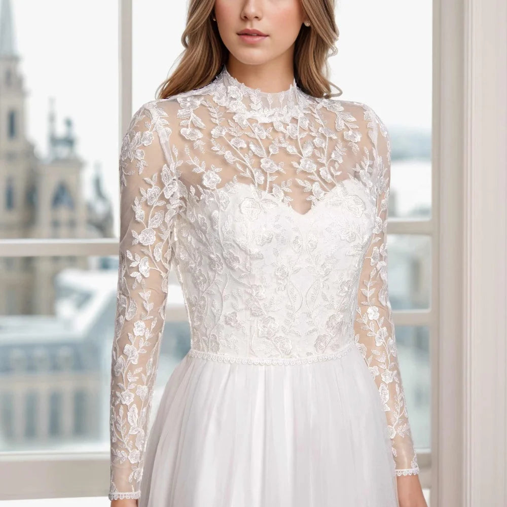 Simple Bridal Wraps Wedding Jackets Floral Lace Appliques High Neck Jacket Shawl Coats Bridal Accessories Wedding & Events