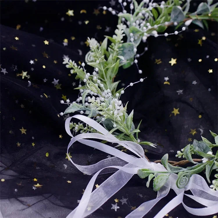 Bride Hair Accessories Fairy Tale Green Plants Simulation Leaf Beads Artificial Leaf Beads Necklace Wreath Wedding Decorations