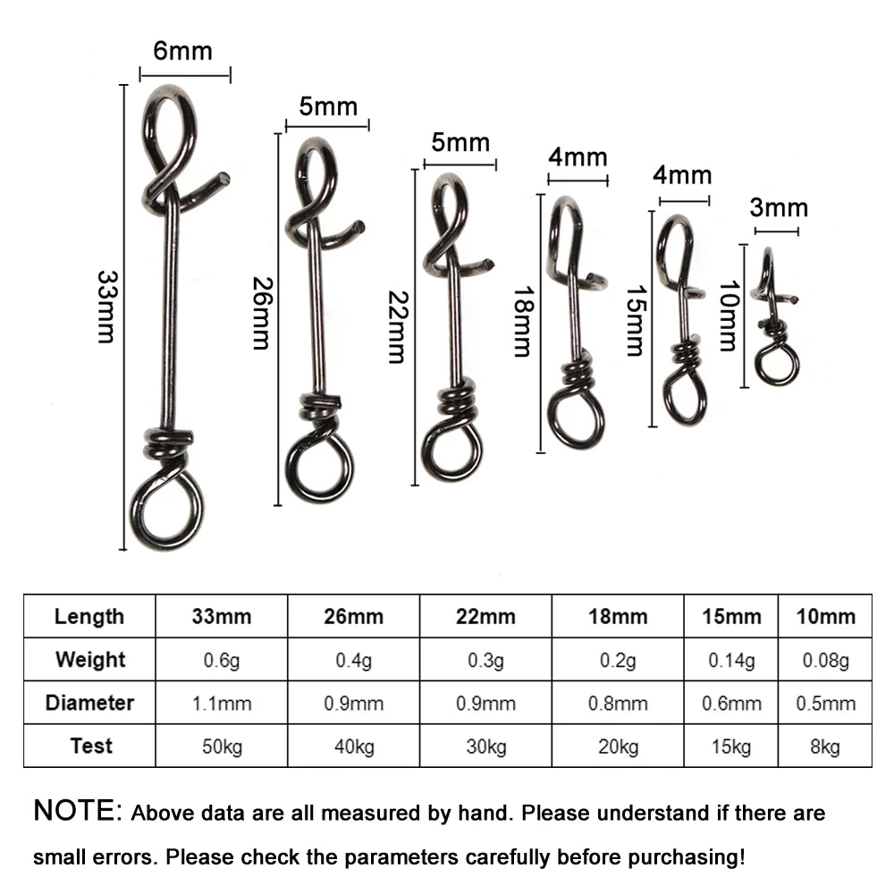 Bimoo 50pcs Stainless Steel Quick Lock Snap Spring Clamp Buckle Streamer Lure Drop Rigs Connector Saltwater Fishing Accessories
