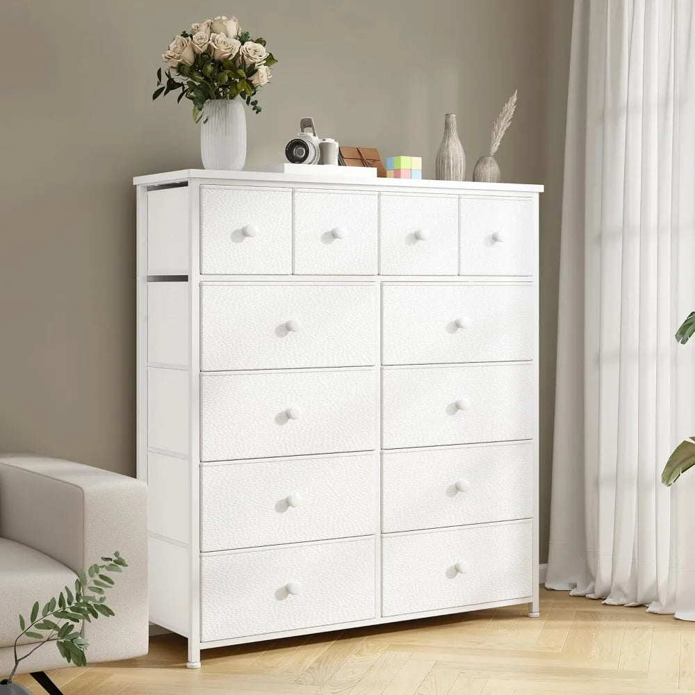 Dresser for Bedroom Tall Dressers for Bedroom Fabric Dressers & Chest of Drawers with Sturdy Metal Frame, Wood Top