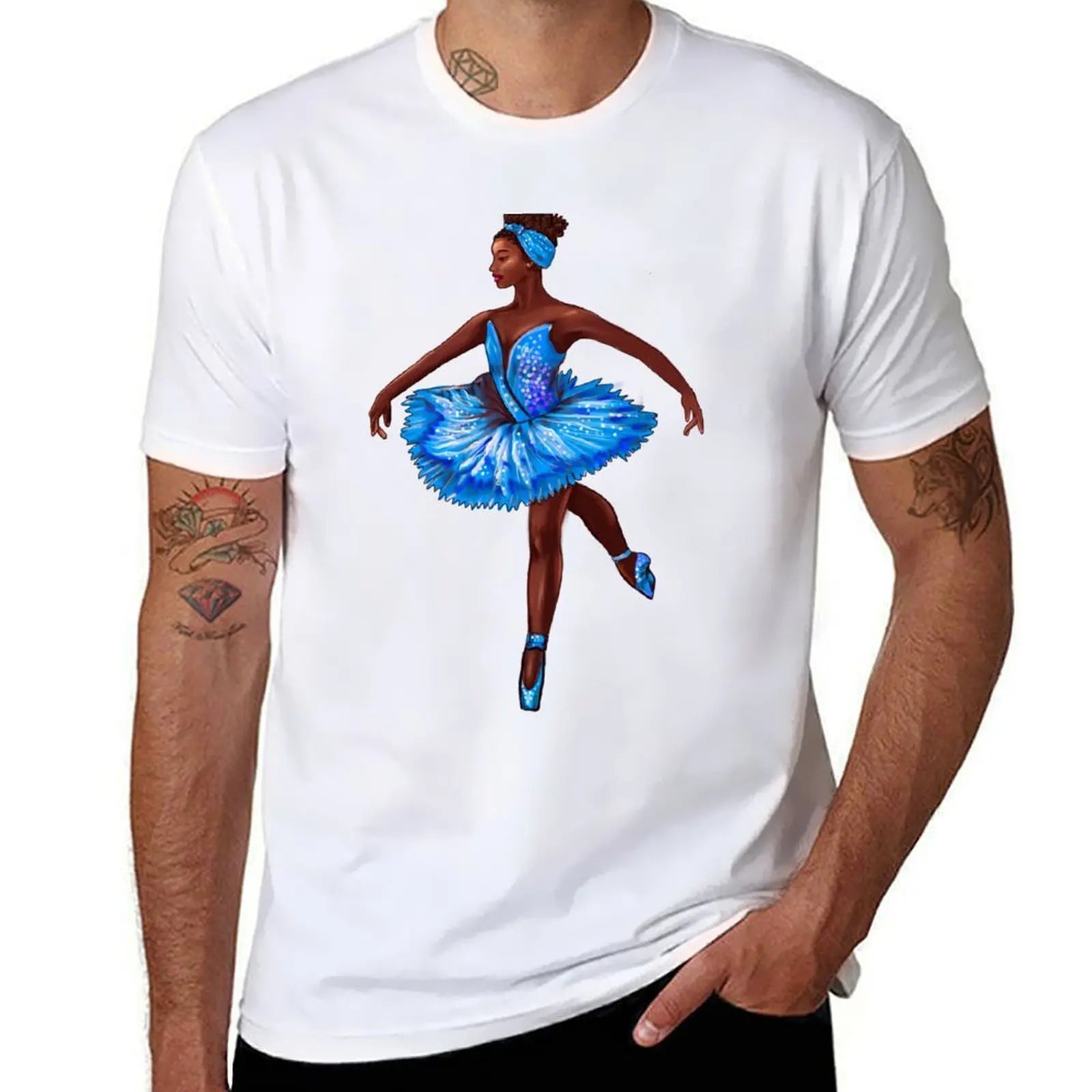 Ballet dance dancer in blue tutu and pointe shoes cute dancing African American ballerina T-Shirt tops mens t shirt graphic