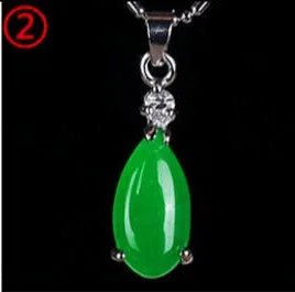 925 Silver Chinese Green Jade Water Drop Pendant Dragon Necklace Jadeite Amulet Fashion Jewelry Luck Gifts Women Sweater Chain