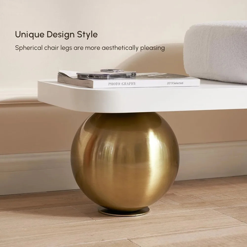 Entryway Bench, Wooden Bench Boucle Upholstered Bench with Abstract Metal Leg for Entryway/Bedroom/Living Room