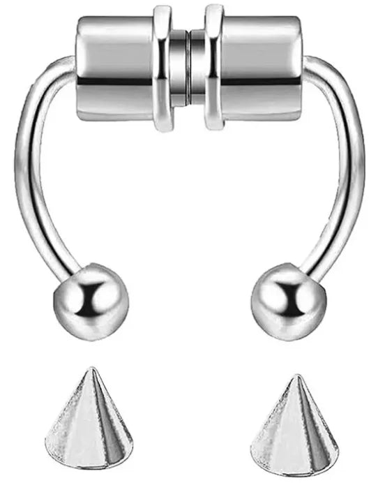 1/4pcs Women's Fake Nose Rings - Magnetic Stainless Steel Septum Hoops, Rock Hip Hop Body Jewelry