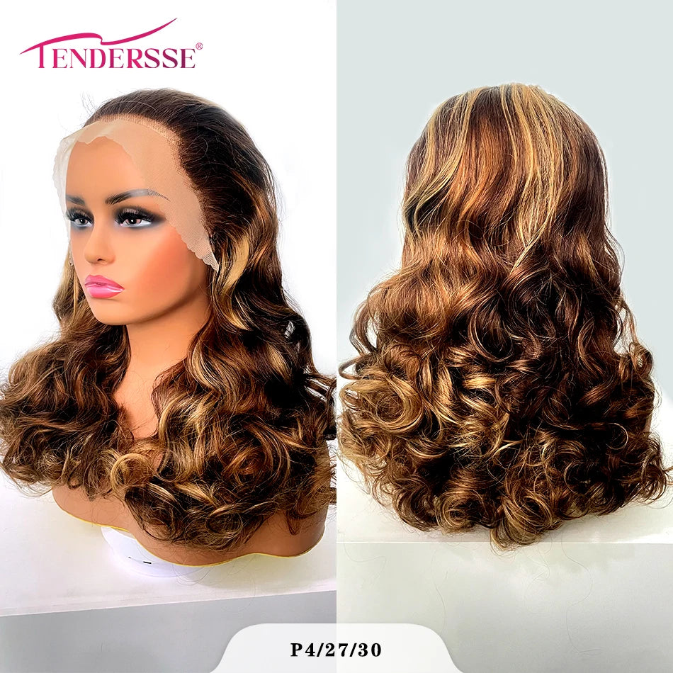 100% Raw Human Hair Bouncy Curly Lace Frontal Wigs 250 Density Ombre Bouncy Loose Wave Double Drawn Hair 13X4 HD Front Lace Wigs