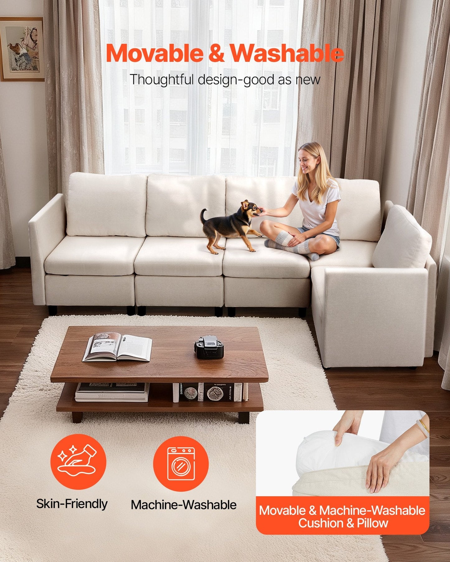 Modular Sectional Sofa, Modern 5-Seater Modular Sofa With Hidden