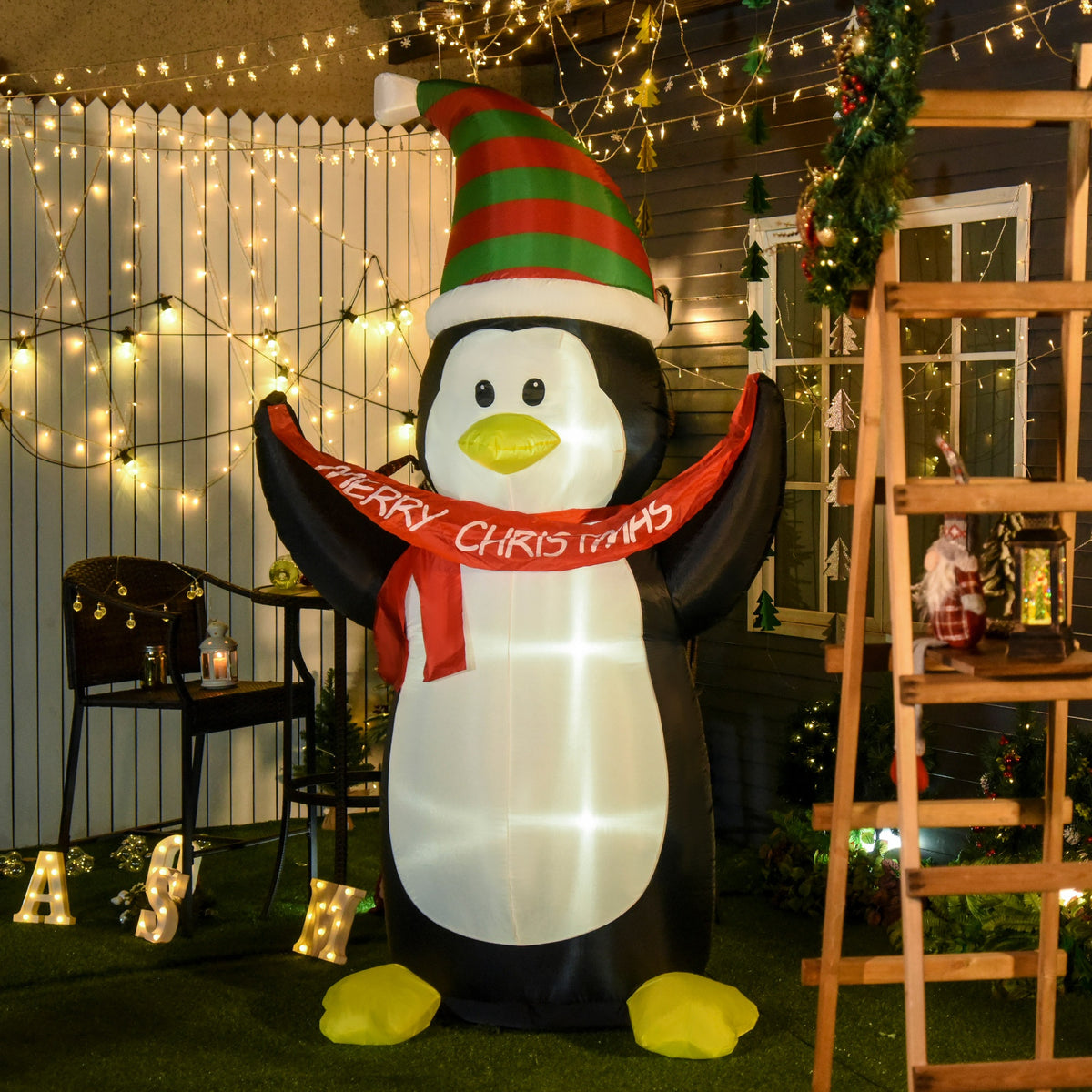 HOMCOM 8' Christmas Inflatable Penguin LED Lights Indoor Outdoor