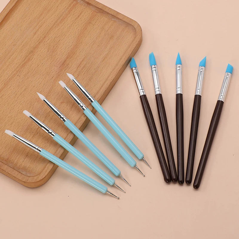 ZZ-5Pcs/set Silicone Clay Sculpting Tools For Brush Modeling Dotting Nail Art Pottery Clays Tool DIY Carving Ceramics Sculpture