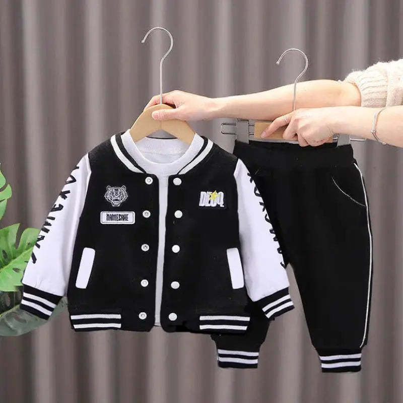Children's set boys' baseball suit spring autumn cartoon cardigan set Korean version two-piece set infants young children 0-5Y