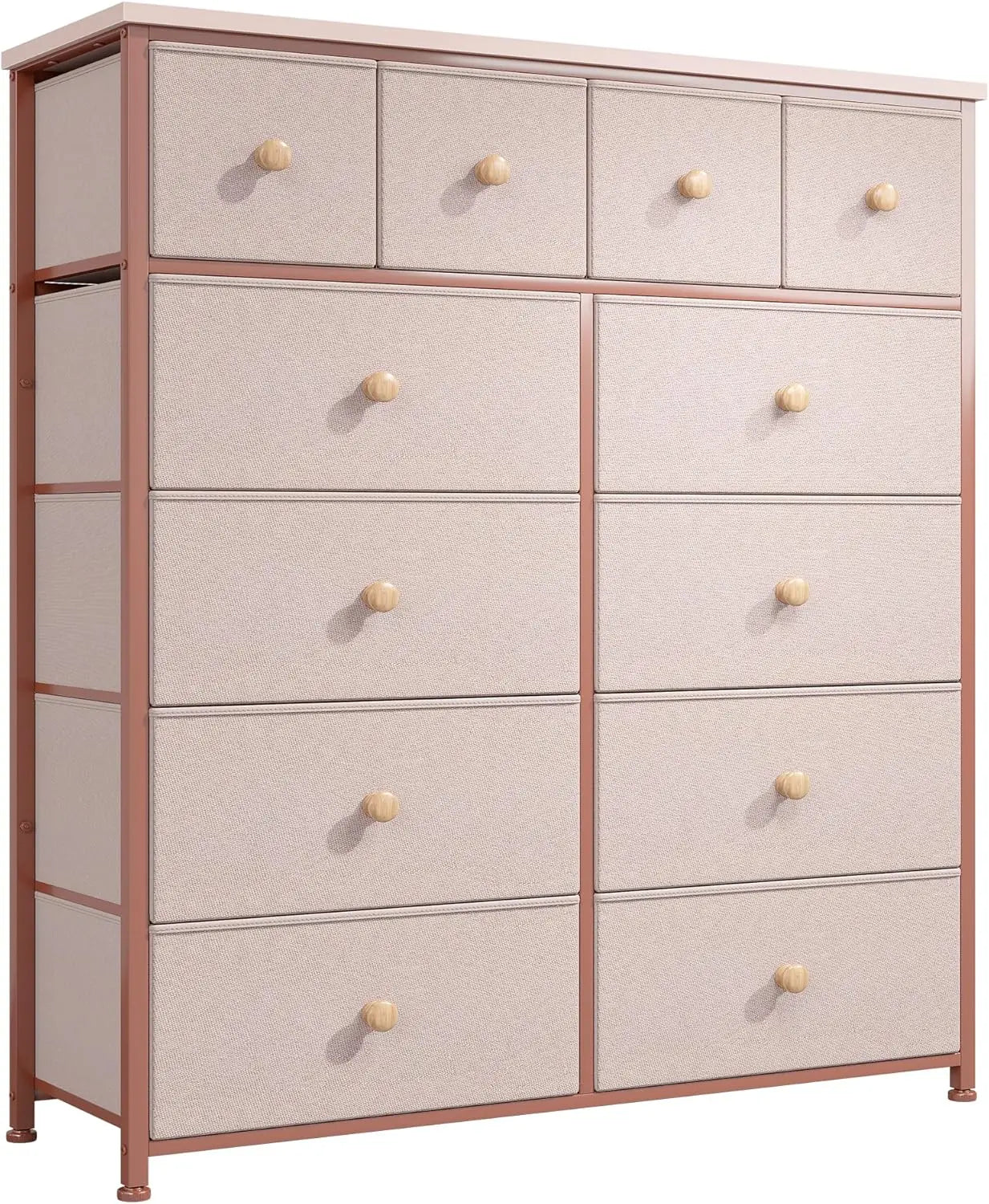 Dresser for Bedroom Tall Dressers for Bedroom Fabric Dressers & Chest of Drawers with Sturdy Metal Frame, Wood Top