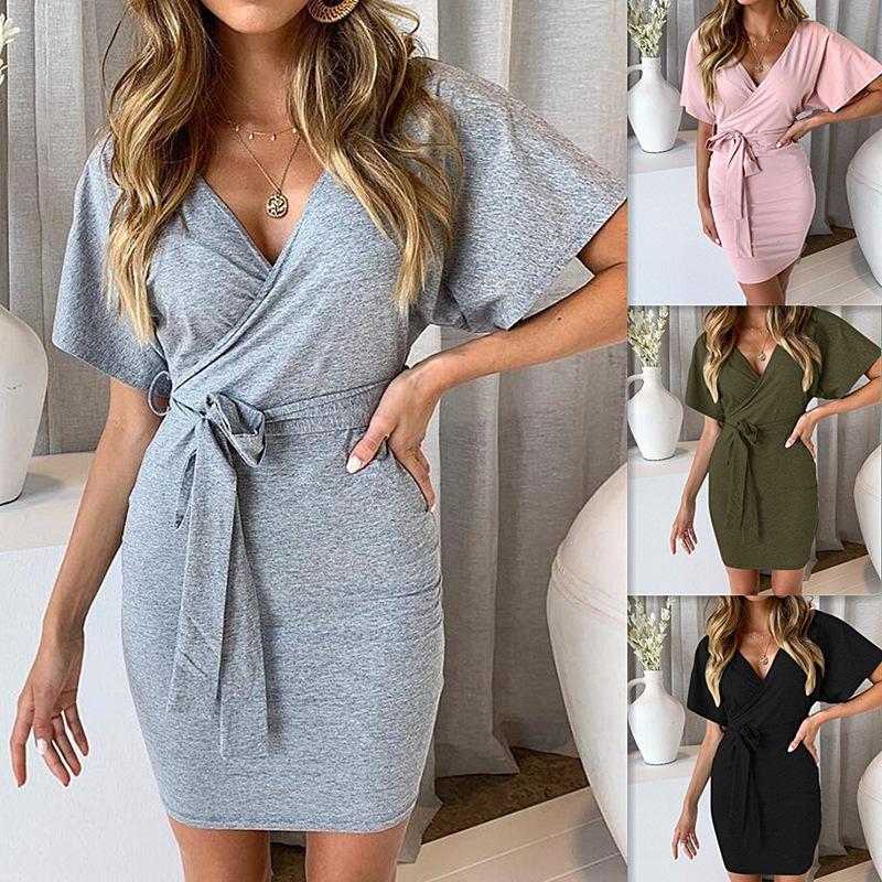 Women Clothing New Sexy V-neck Dress Hip Skirt