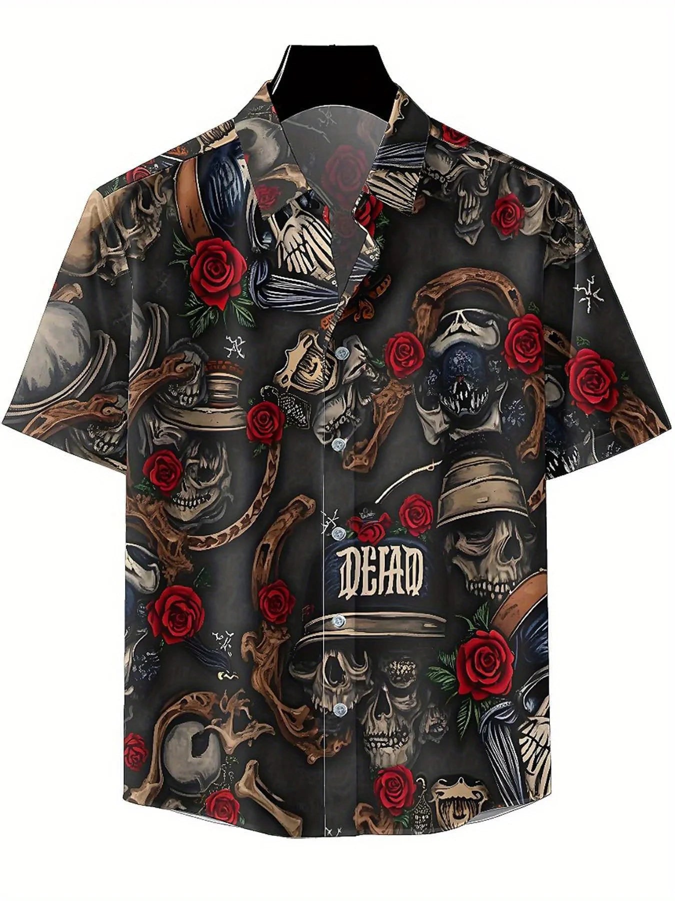 Men's Plus Size Hawaiian Shirts Skull and Rose Dark Style pattern,New in Summer Fashion Tops,Hip Hop Rock Streetwear