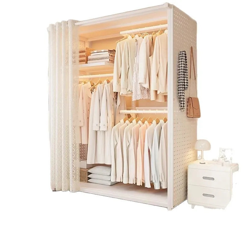 Premium Coat rack household floor-to-ceiling bedroom hanger dust-proof metal rack clothes rack assembly hole board wardrobe