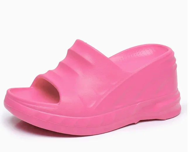 Solid Chunky Heel Wedges EVA Injection Shoes 2025 New Ins Fashion Casual Slippers Open Toe Sexy Outdoor Lady Slides