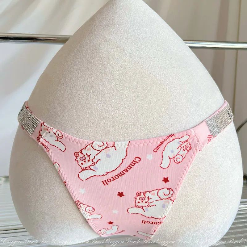 Sexy Cinnamoroll Flash Rhinestone Kawaii Thong Underpants Women Fashion Soft Breathable Strap T-back Lingerie Underwear Female