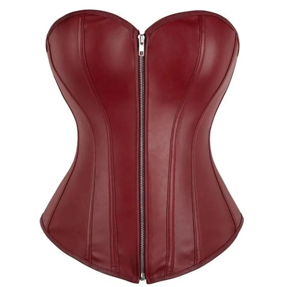 Green Corset Women Sexy Faux Leather Bustier Top Gothic Burlesque Overbust Plus Size Lingerie Corselet