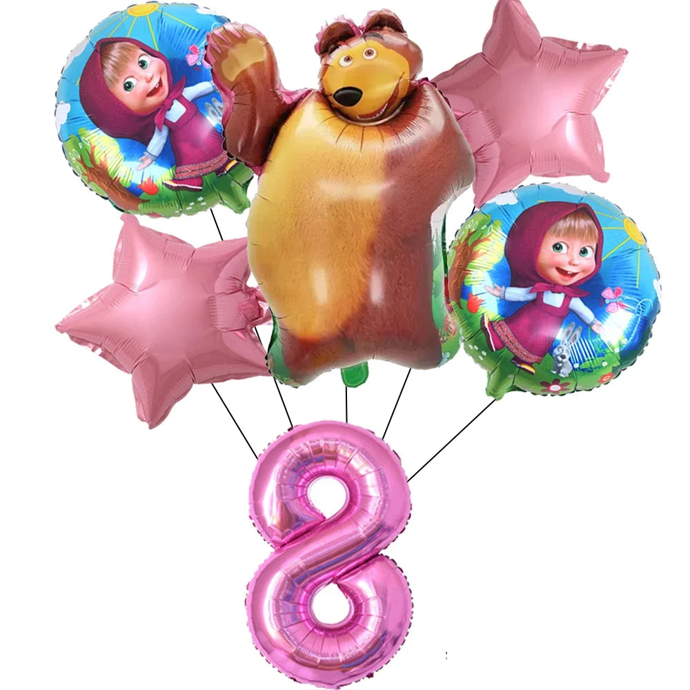 Cute Mashas and the Bear Party Balloons Party Decorations Cartoon Bear Party Favors Baby Shower Gifts For Kids Birthday Party