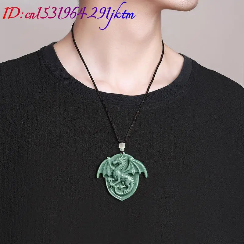 Natural Burmese Jadeite Dragon Pendant Necklace Gemstone Carved Amulet Vintage Luxury Real Jade Jewelry Charm Gifts for Women