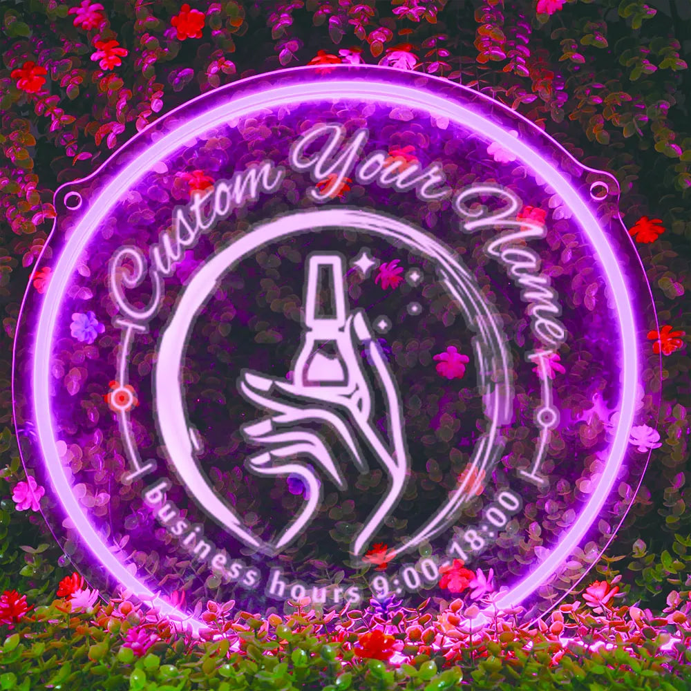 1PC Round Shape Nail Art Theme Personalized Text USB Power Neon Led Sign Acrylic Light for Beauty Salon Decor for Wall Gift for
