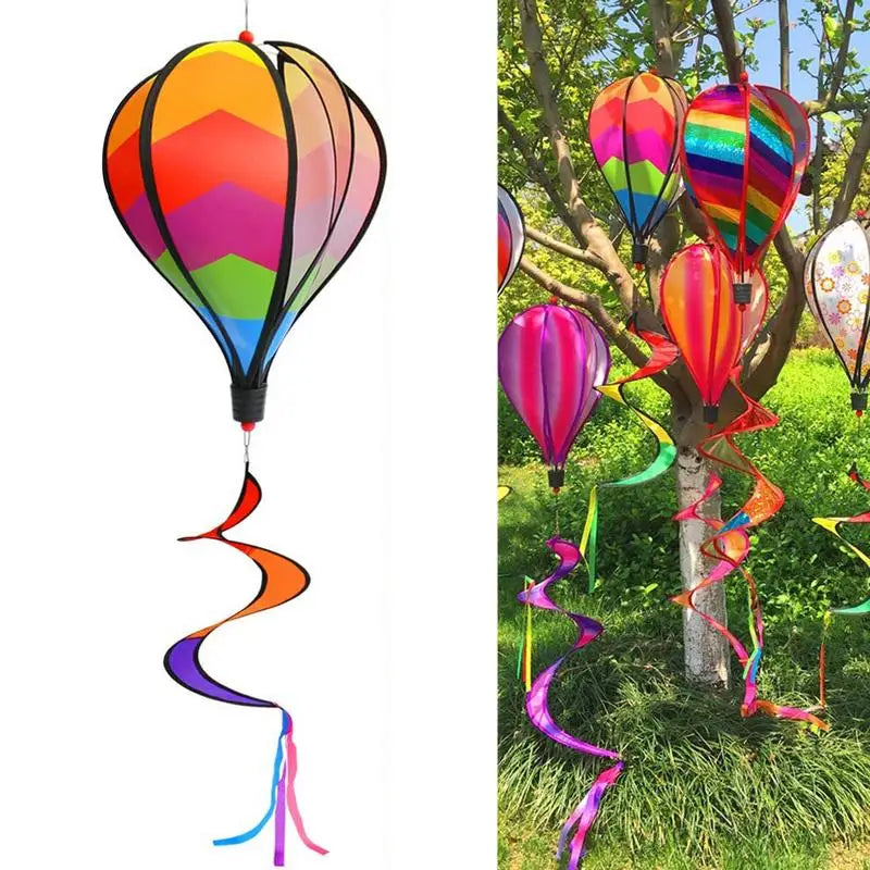 Hot Air Balloon Wind Spinner Pinwheels Rotating Sequins Windmill Ornament for Home Garden Lawn Decor Outdoor Hanging Decoration