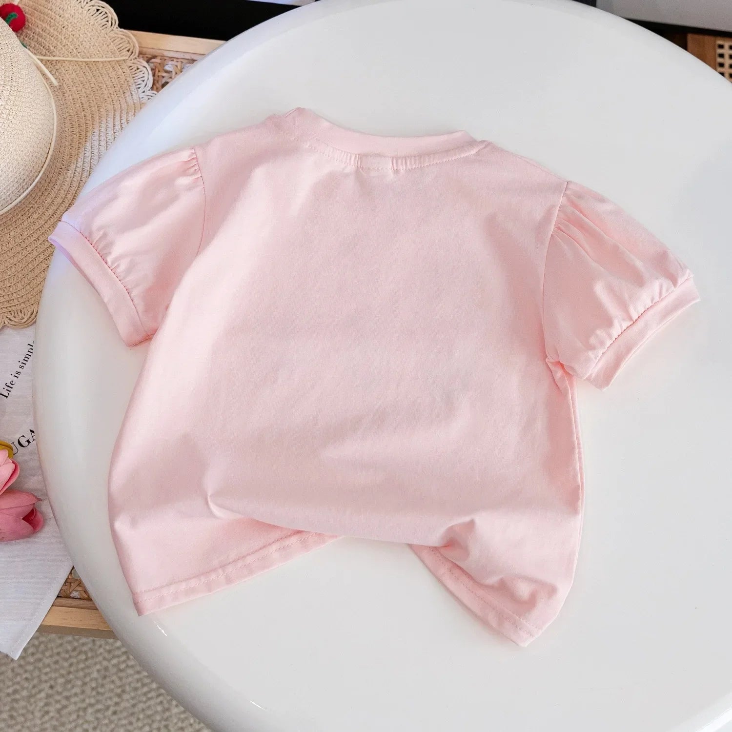 (Children's Clothing Girls Short-sleeved Summer Cotton Cute Baby Girl Stylish Flower Children's T-shirt Clothes