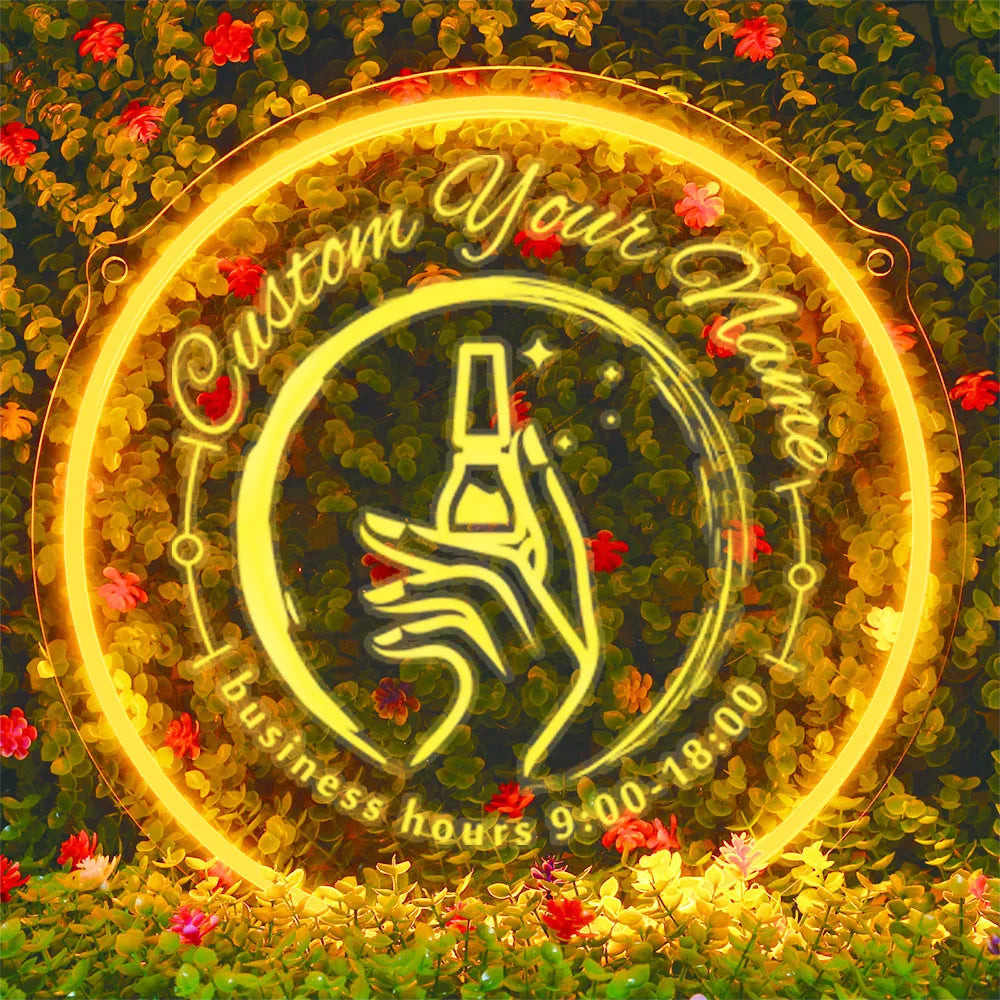 1PC Round Shape Nail Art Theme Personalized Text USB Power Neon Led Sign Acrylic Light for Beauty Salon Decor for Wall Gift for