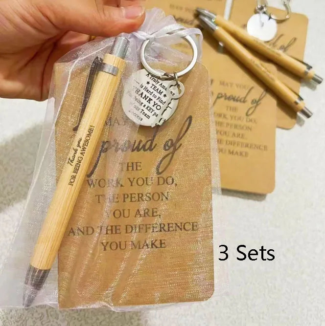 1Sets Employee Appreciation Gifts Bulk Christmas Thank You Notebooks Inspirational Bamboo Pens Keychains for Coworker Nurse 