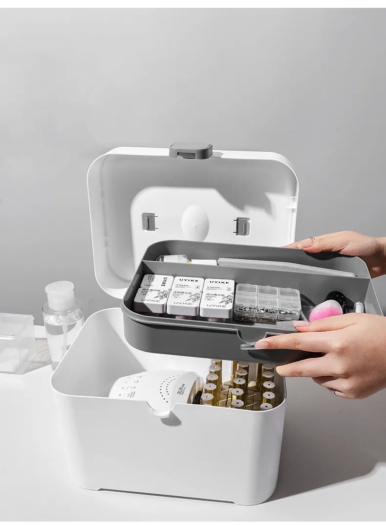 Plastic Nail Art Storage Box Nail Tools Gel Polish Organizer Nail Dryer Lamp Container Brush File Manicure Accessories Holder