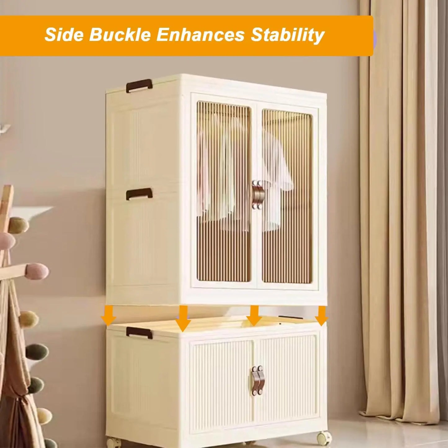 Foldable Wardrobe Cabinet with Wheels, Bardrobe 25''-2layer Clothing Storage Closet Organizer for Clothes, Books for Home/Office