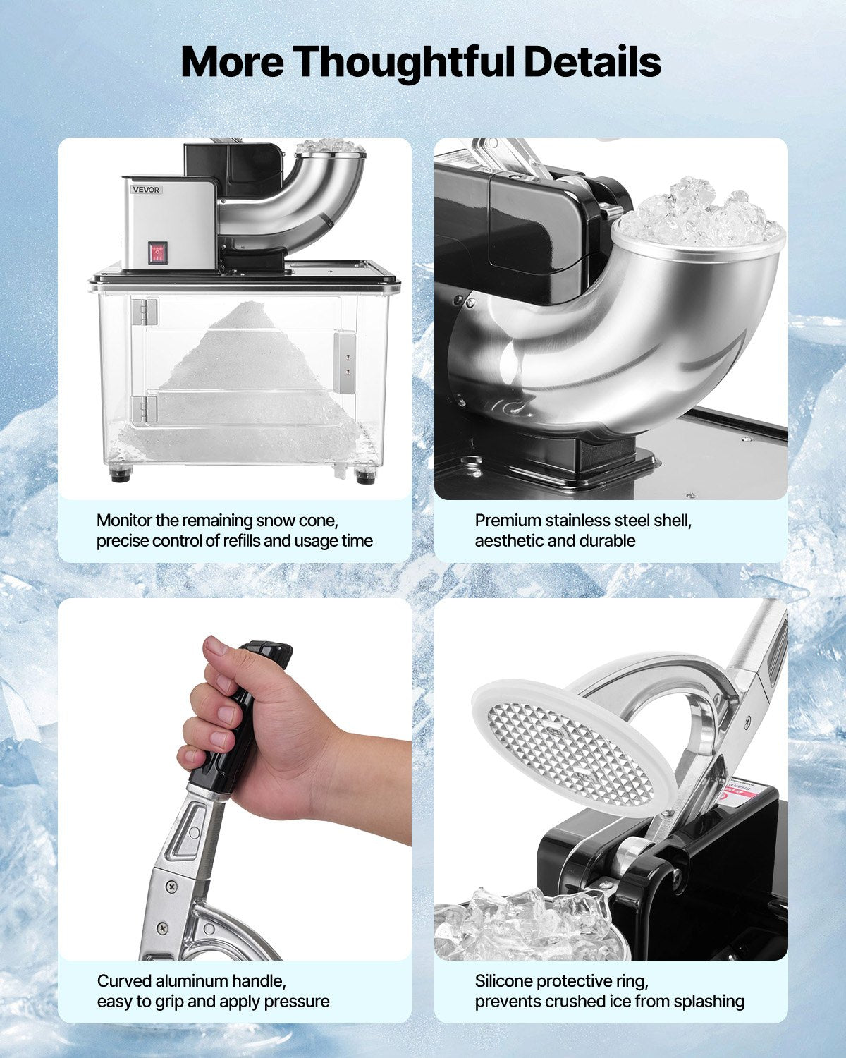Commercial Ice Crusher 661LBS/H Electric Snow Cone Maker Shaved Ice