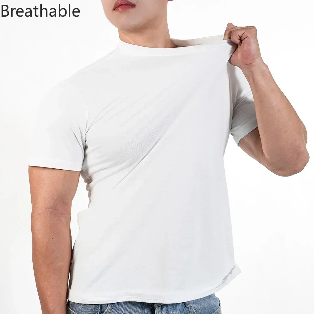 Men T shirts Polyester Thin Short-sleeve Tee Fitness Muscle Joggers Bodybuilding Quick Dry tshirt Male Gym Clothes Oversize tops