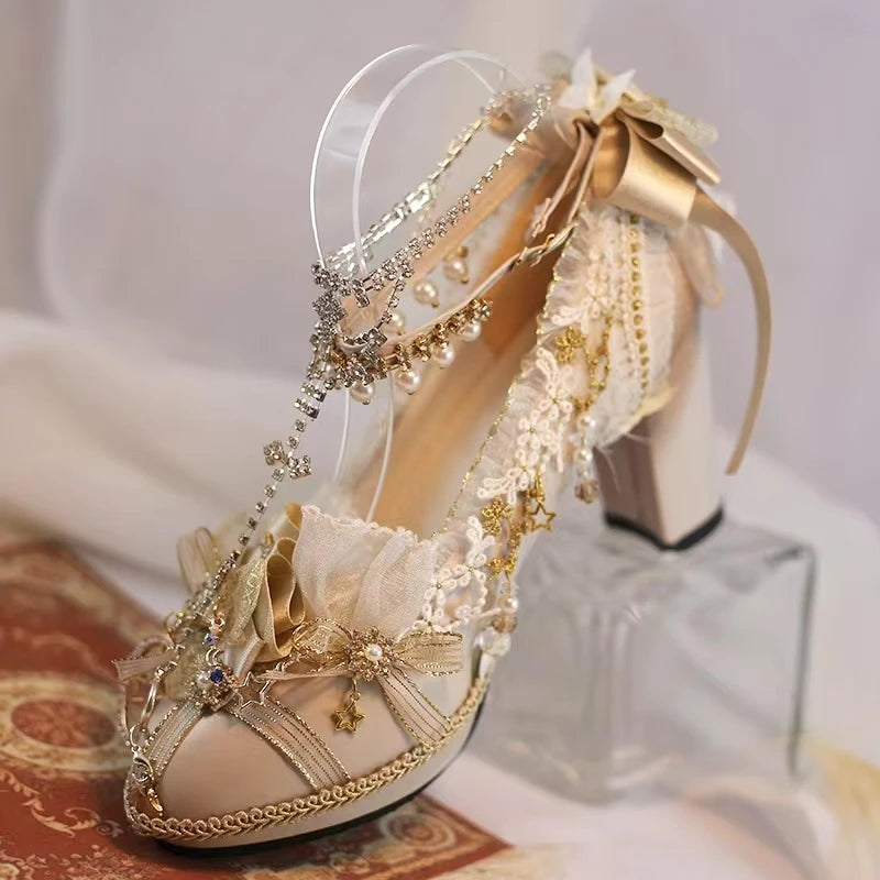 2025 Original Handmade Lolita High Heels Mary Jane Princess Shoes Dress Dress Middle Heels Women Kawaii Wedding Shoes Bridal