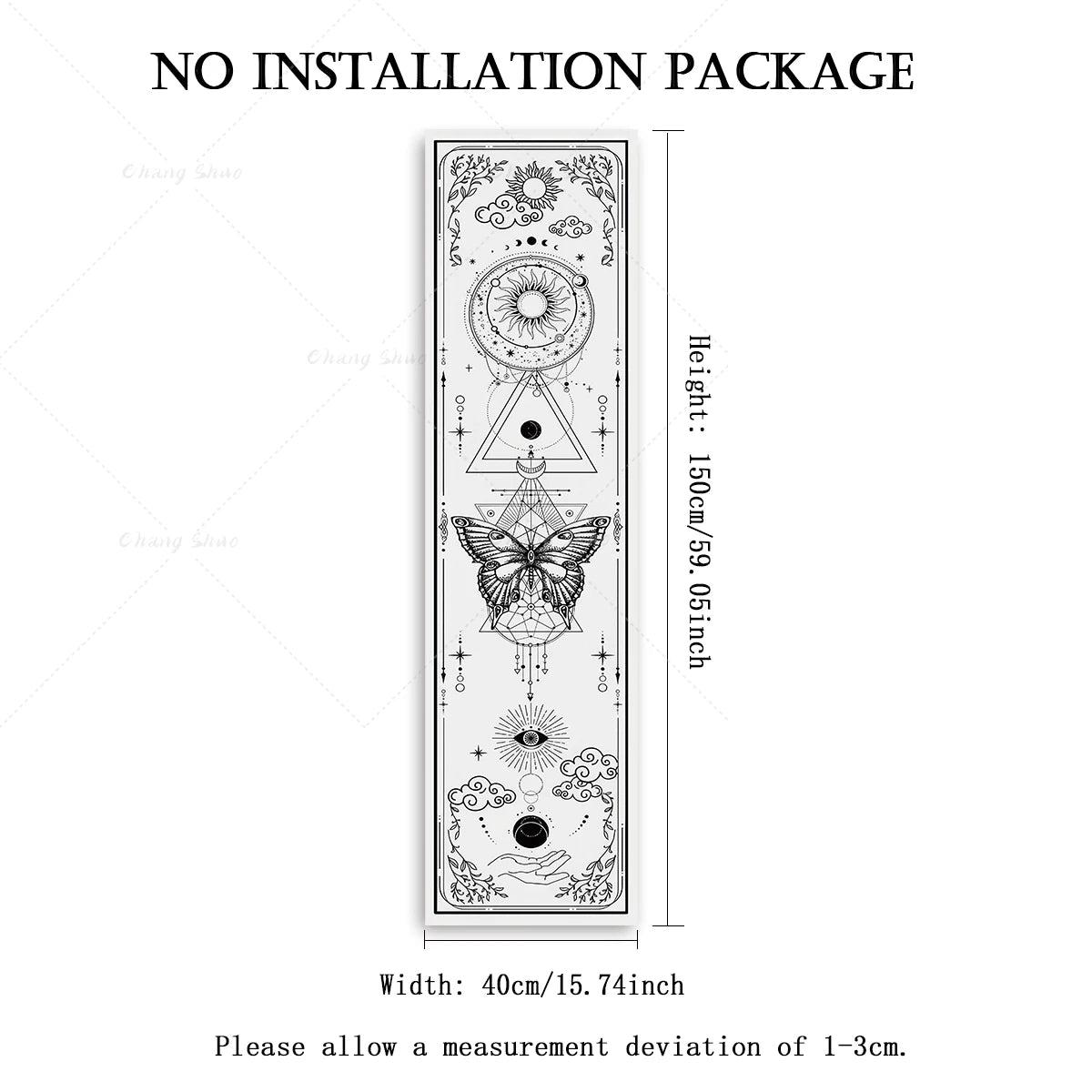 Gothic Witchy Sun & Moon Vertical Tapestry Black And White Butterfly Wall Hanging For Living Room, Bedroom Aesthetic Home Decor