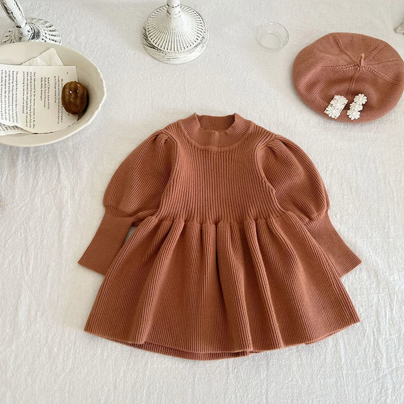 0-4Y Autumn Botique Vintage Style Puff Sleeve Kids Baby Girl Clothes Dresses Draped Princess Dress for Girls