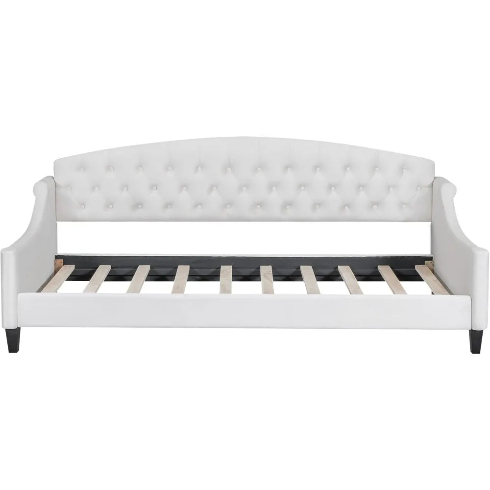 LZ LEISURE ZONE Twin Daybed, Twin Size Luxury Tufted Button Daybed, Upholstered Twin Daybed Frame, Sofa Bed for Bedroom Living R