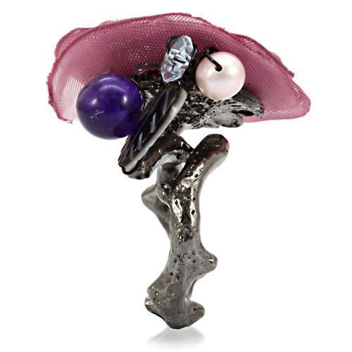 LOA600 - Antique Tone Brass Ring with Assorted in Multi Color