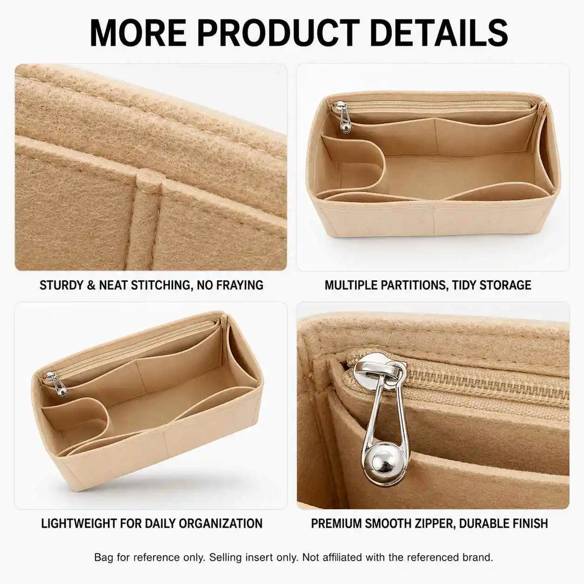 Handbag Organizer Insert Waterproof Felt Tote Liner With Zipper Cup Holder Laptop Sleeve Compatible With Gucci Ophidia GG Tote