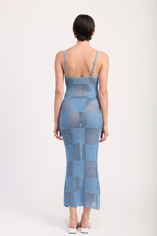 CONTRASTED MAXI SHEER DRESS