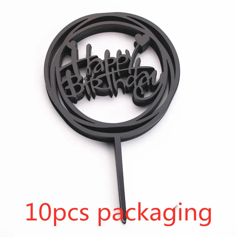 10 Pcs 36 Styles Happy Birthday Cake Topper Pink Gold Acrylic Cake Toppers Baby Shower Cake Birthday Party Cake Flag Decorations