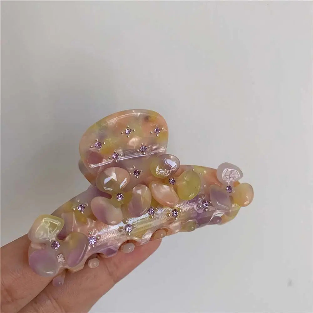 Crystal Flower Acetate White Colorful Barrettes Blue Purple Flower Hair Clips Hair Ornaments Acetate Hair Claw Korean Style