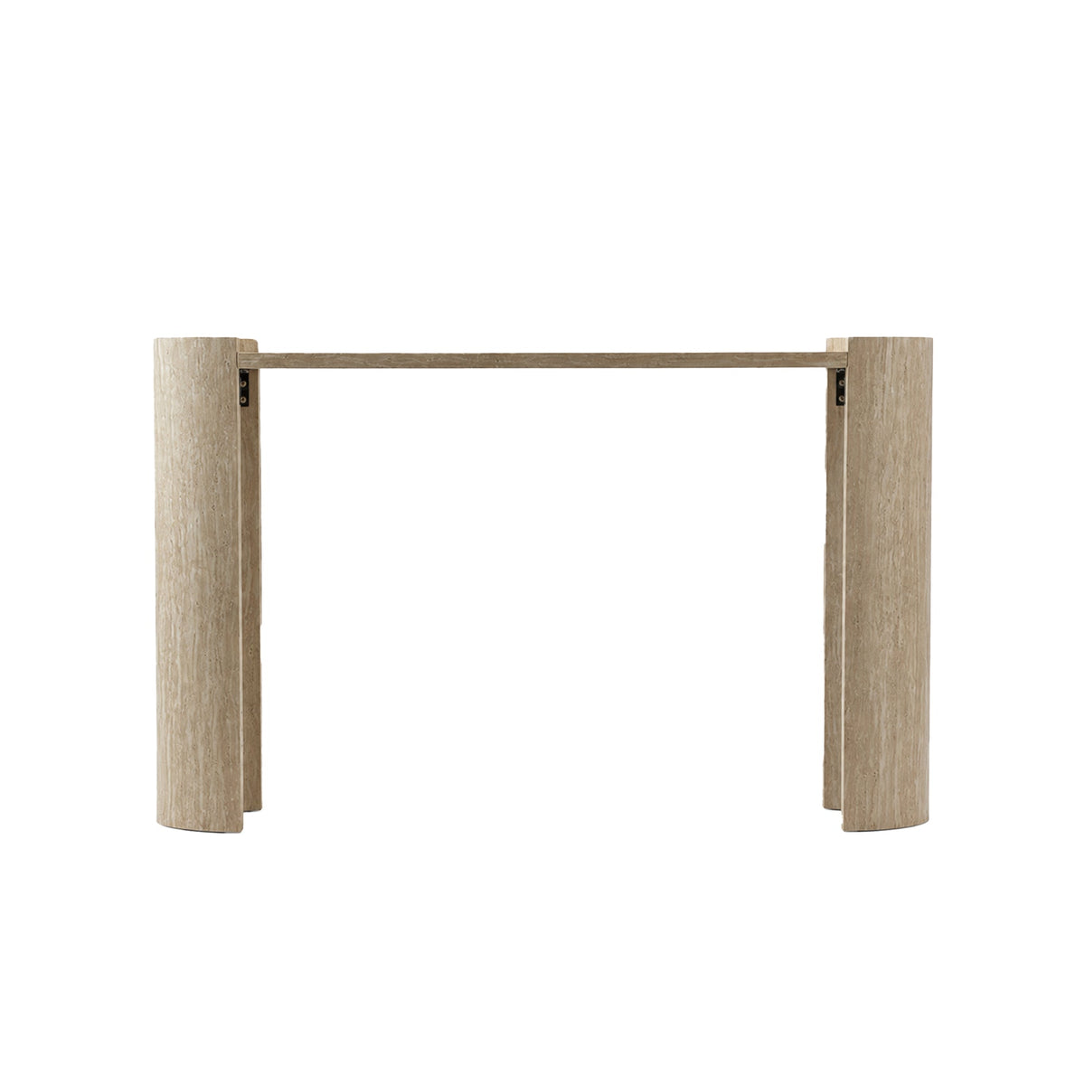 Curved Console Table with U-Shaped Legs and a Natural Wood-Grain