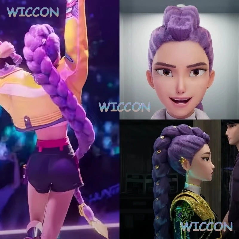 1.2m Twisted Braid Hair 2025 Film K-Pop Demon Hunters Stage Rumi Cosplay Purple Long Wig Hallowen Girl Group Idol Roleplay Women