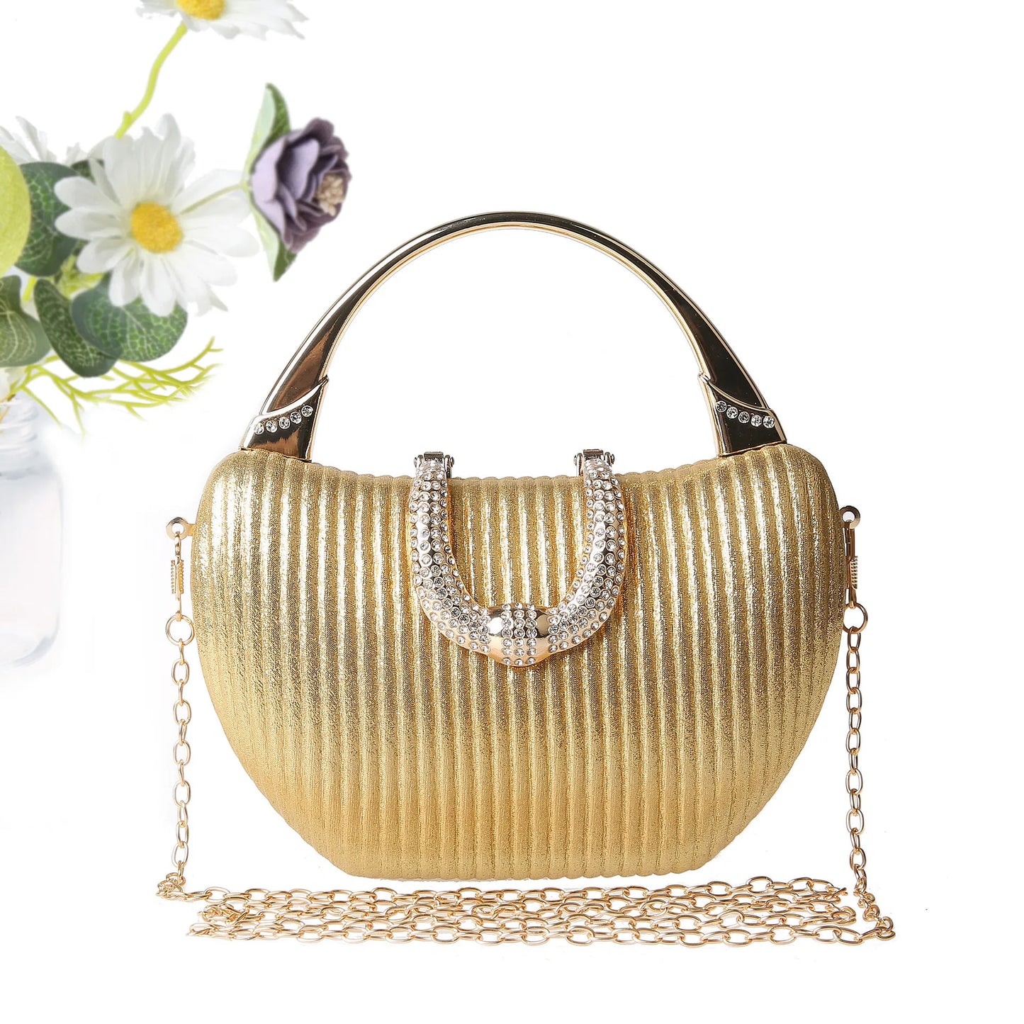 2024 New Vintage Evening Bag Diamond Sequined Clutch Hand Bag Bride Bag Gold Wedding Purse Female Handbag