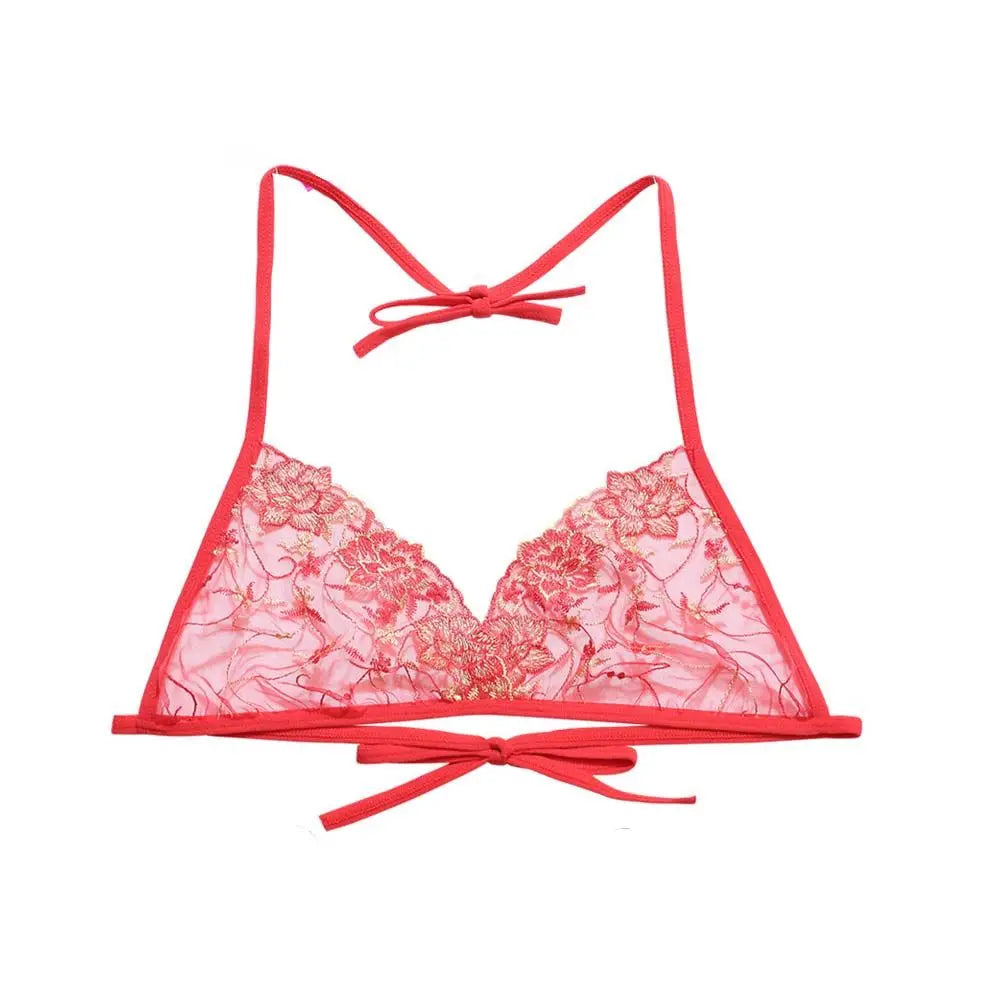 Transparent Ultra-thin Hollow Straps Open Back Bandage Sexy Lingerie Underwear Embroidered Women's Bras